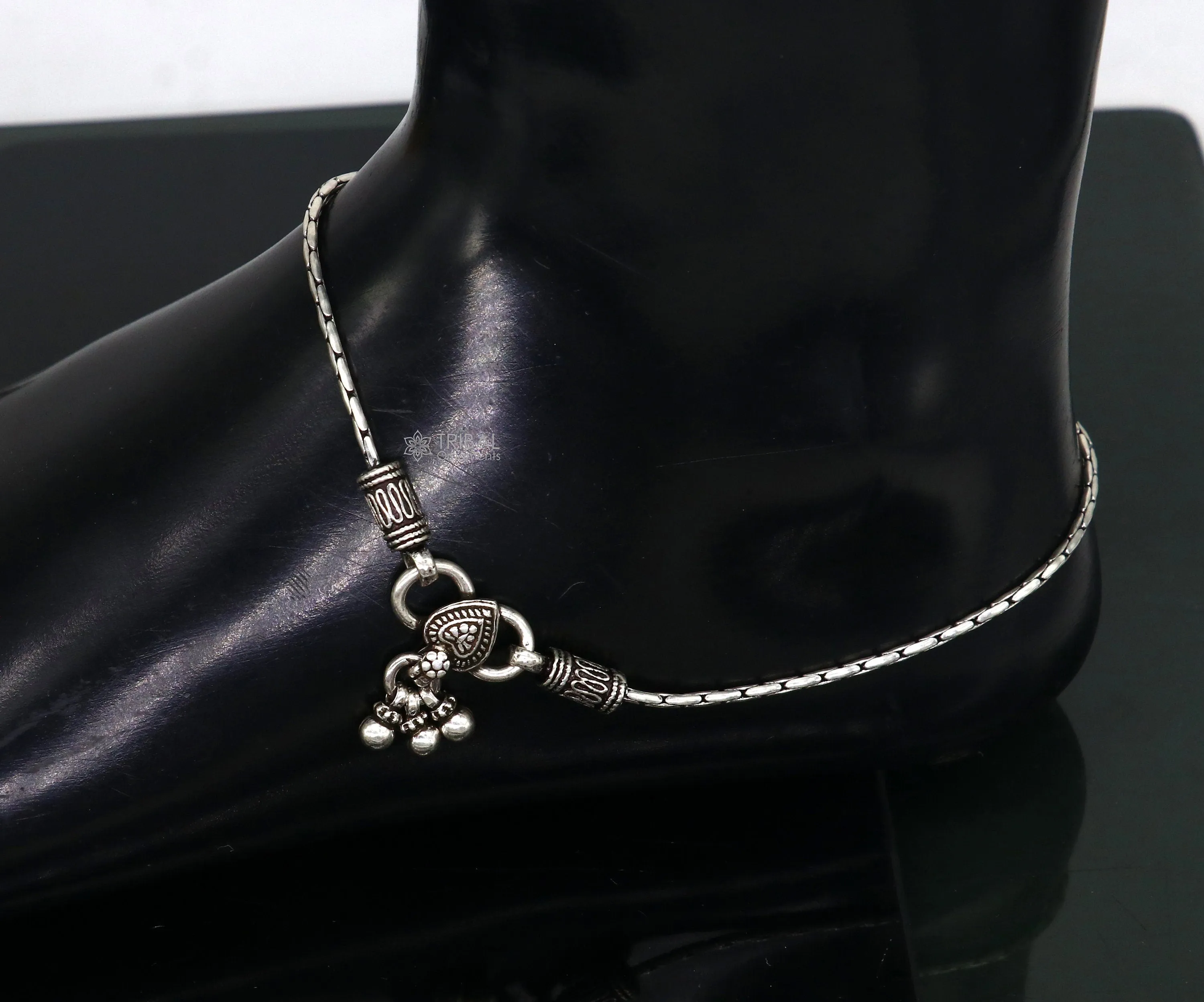10.5" Vintage style plain chain anklet 925 sterling silver ankle bracelet, silver feet bracelet amazing belly dance jewelry ank592