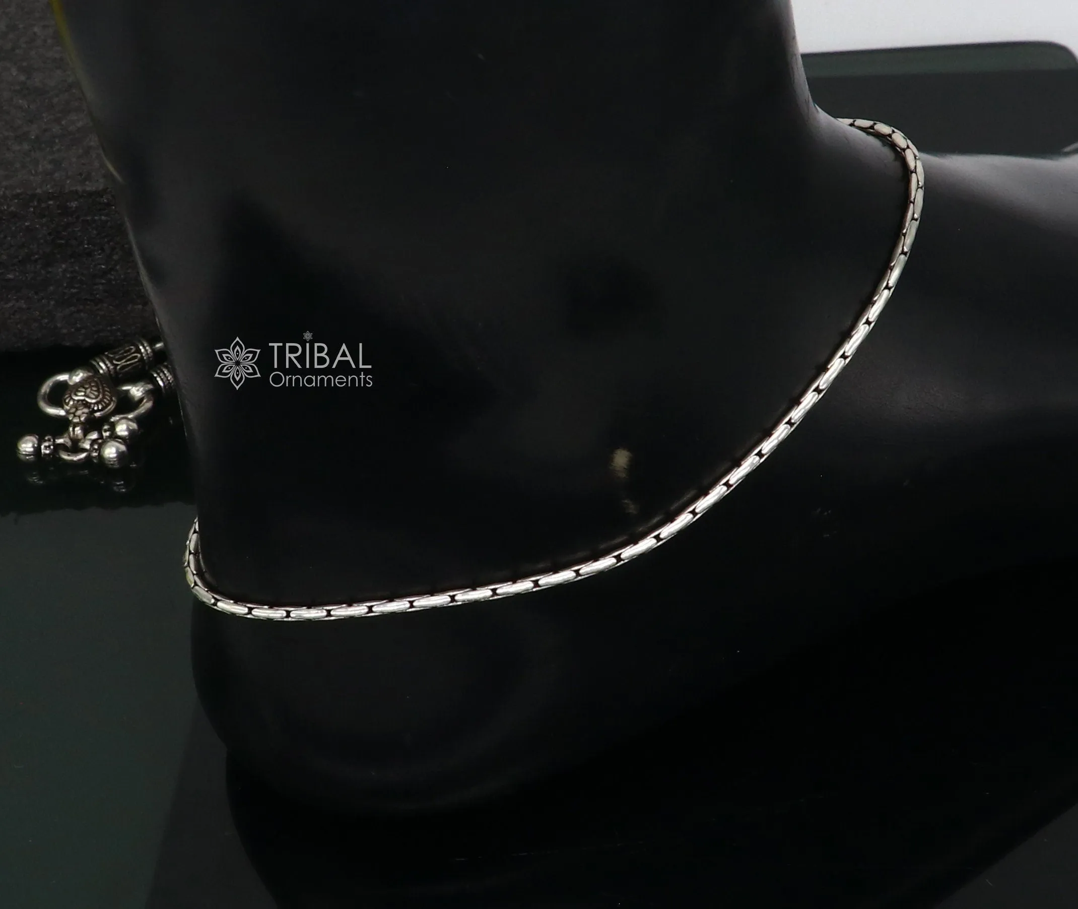 10.5" Vintage style plain chain anklet 925 sterling silver ankle bracelet, silver feet bracelet amazing belly dance jewelry ank592