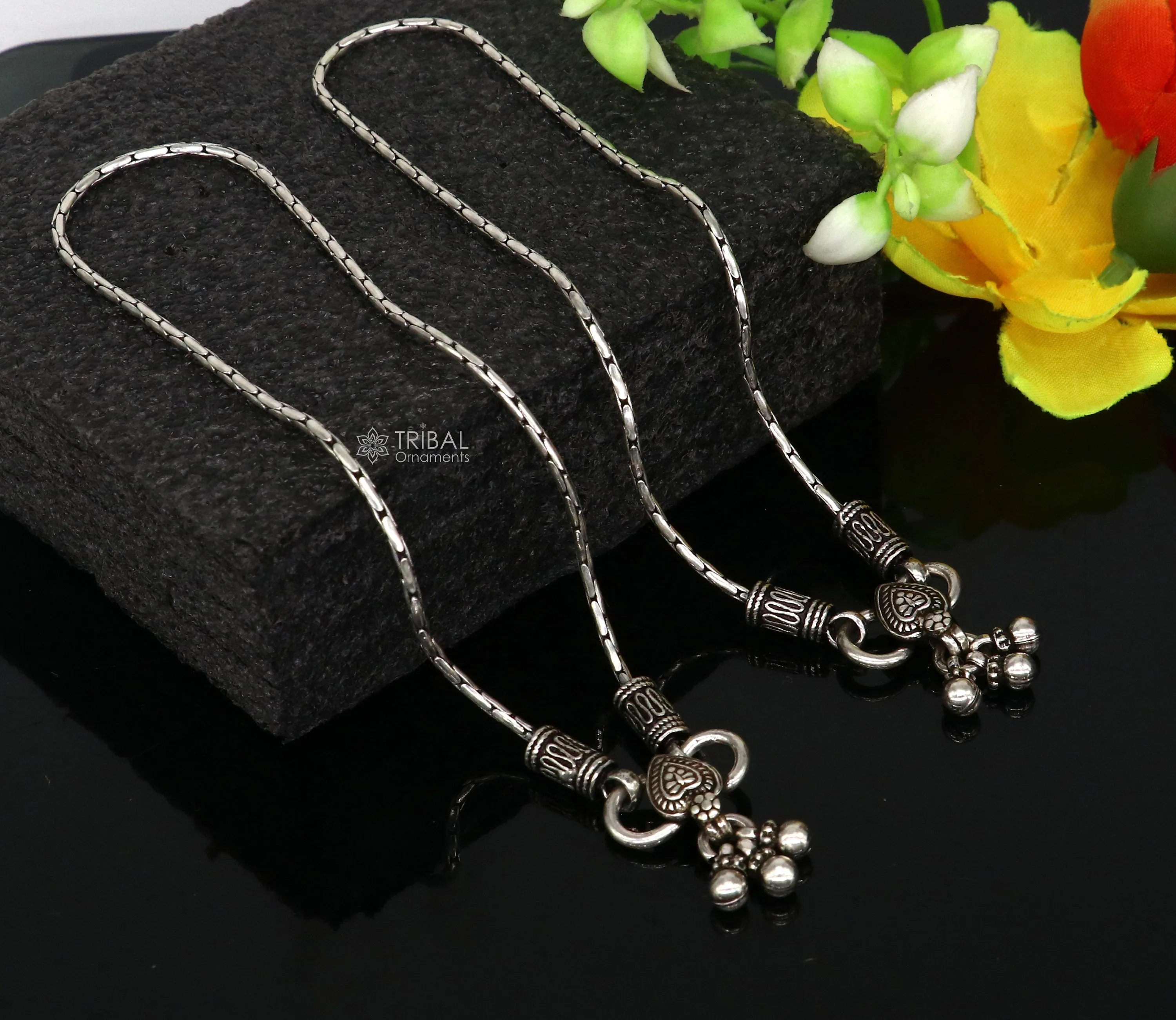 10.5" Vintage style plain chain anklet 925 sterling silver ankle bracelet, silver feet bracelet amazing belly dance jewelry ank592