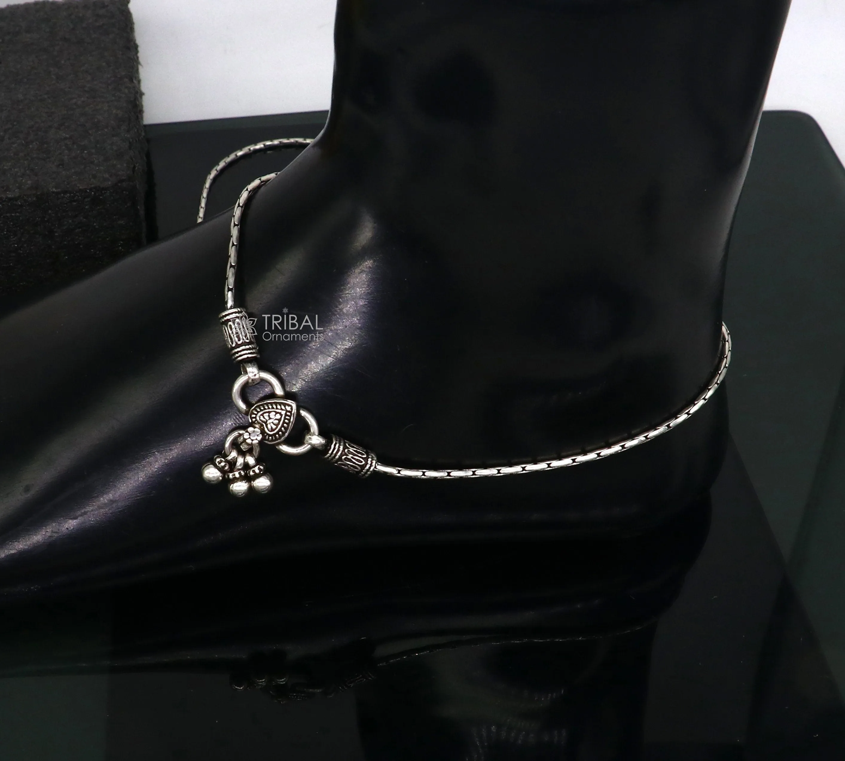 10.5" Vintage style plain chain anklet 925 sterling silver ankle bracelet, silver feet bracelet amazing belly dance jewelry ank592