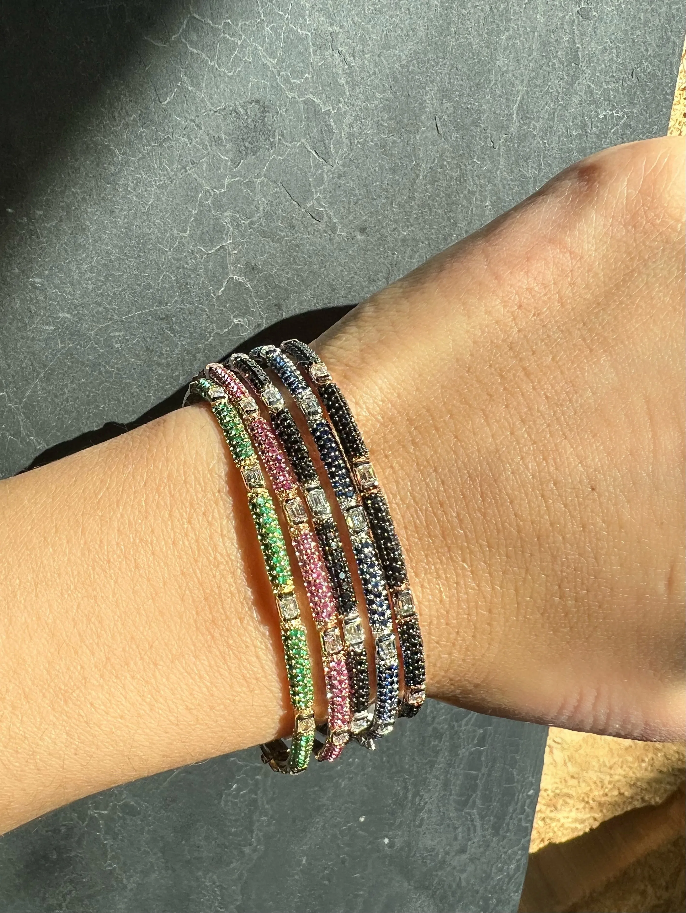 14K Gold Pink Sapphire and White Diamond Bangle