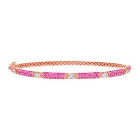 14K Gold Pink Sapphire and White Diamond Bangle