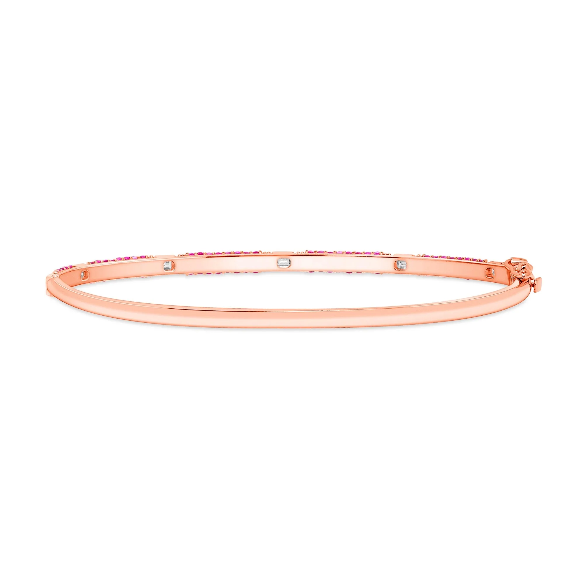 14K Gold Pink Sapphire and White Diamond Bangle