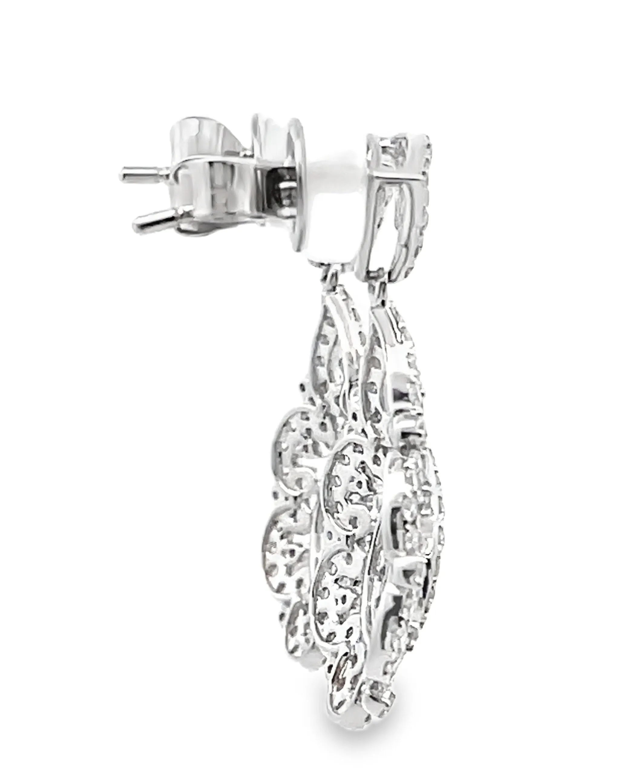 14K White Gold Modern Vintage Inspired Emerald & Diamond Earrings