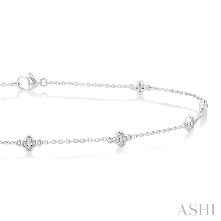 1/6 Ctw Four-Leaf Clover Round Cut Diamond Station Anklet in 10K White Gold