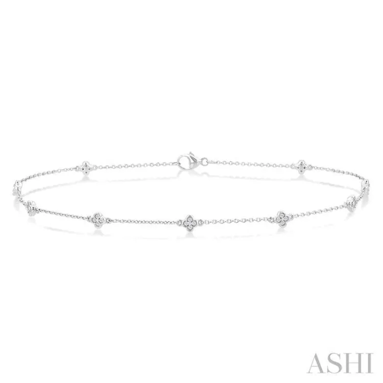 1/6 Ctw Four-Leaf Clover Round Cut Diamond Station Anklet in 10K White Gold