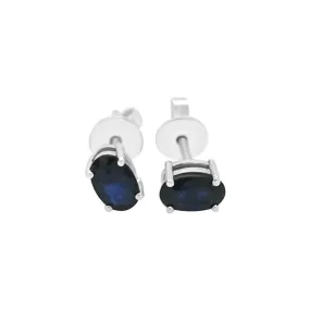 18K Gold Solitaire Oval Sapphire Stud Earrings