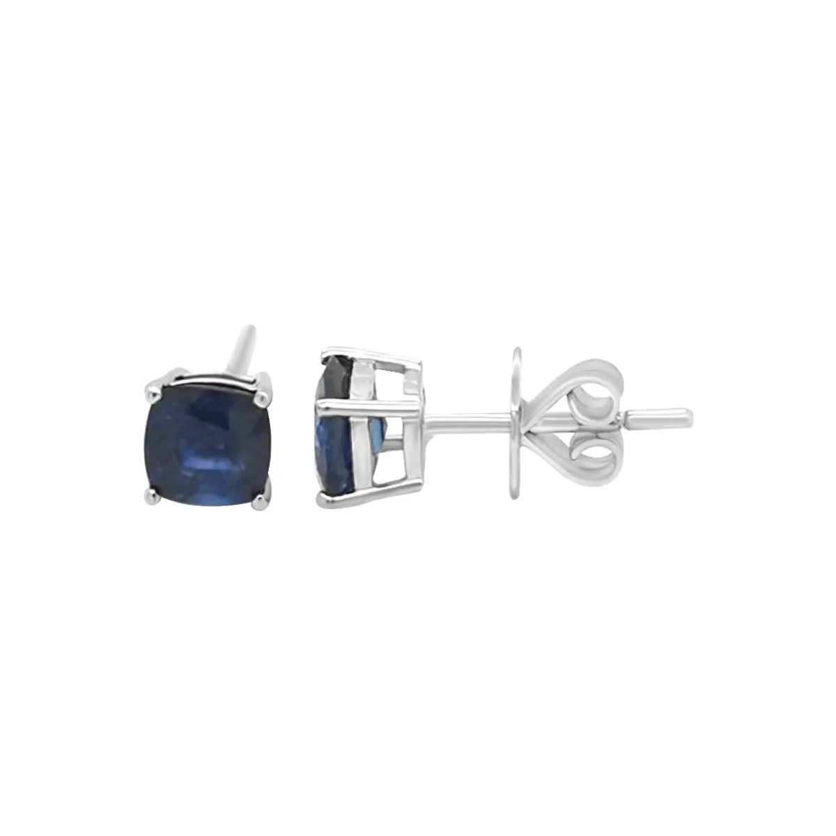 18K White Gold Cushion Cut Solitaire Sapphire Stud Earrings
