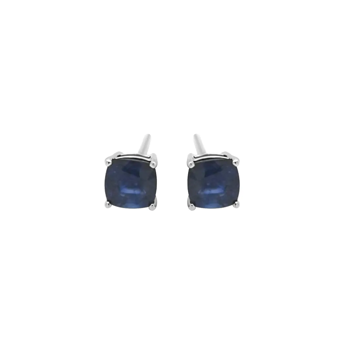 18K White Gold Cushion Cut Solitaire Sapphire Stud Earrings
