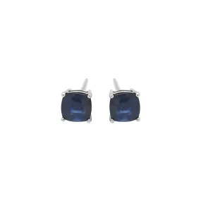 18K White Gold Cushion Cut Solitaire Sapphire Stud Earrings