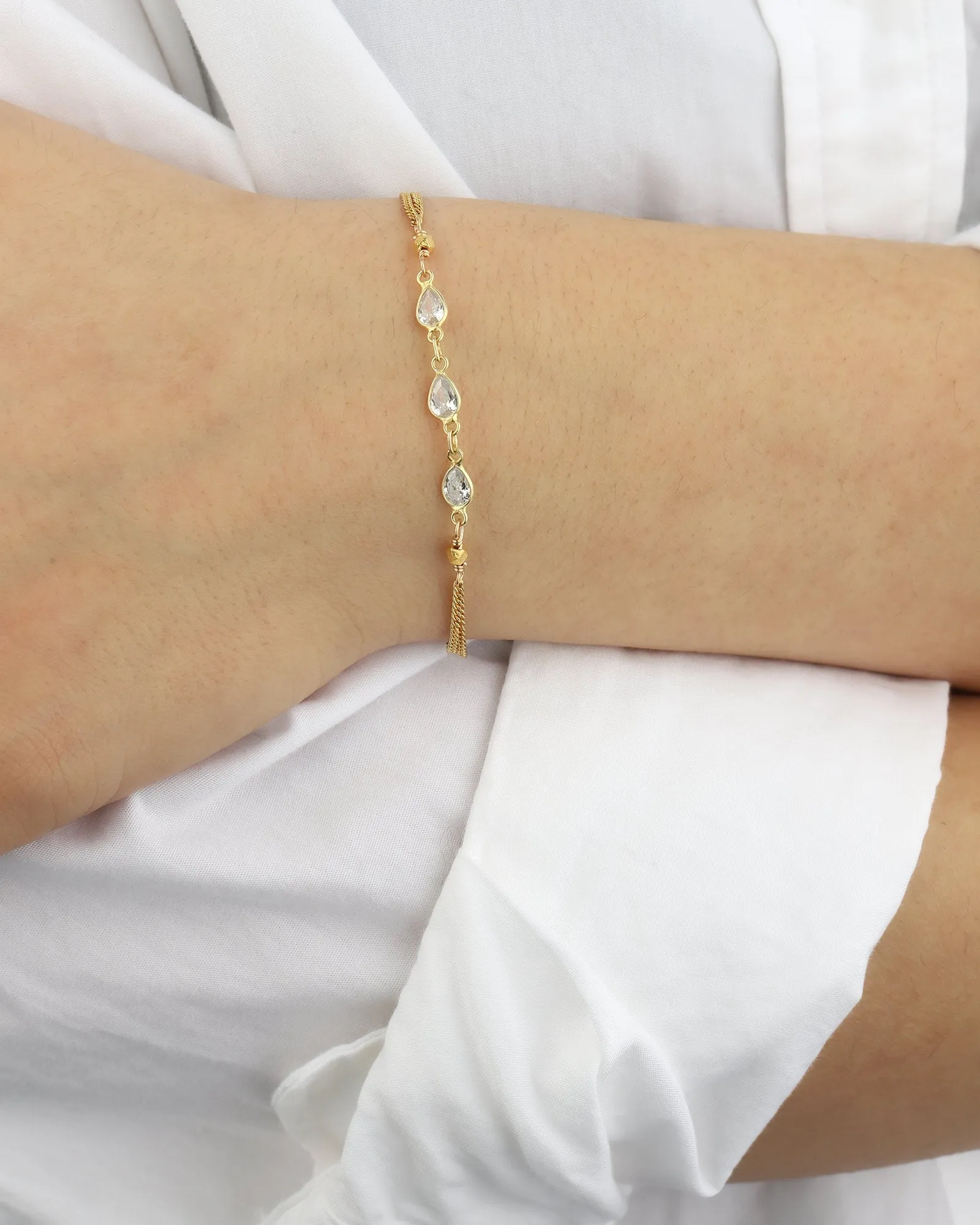3 Teardrop CZ 2 Chain Bracelet
