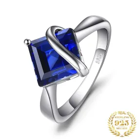 3.3ct Square Created Blue Sapphire Ring - 925 Sterling Silver