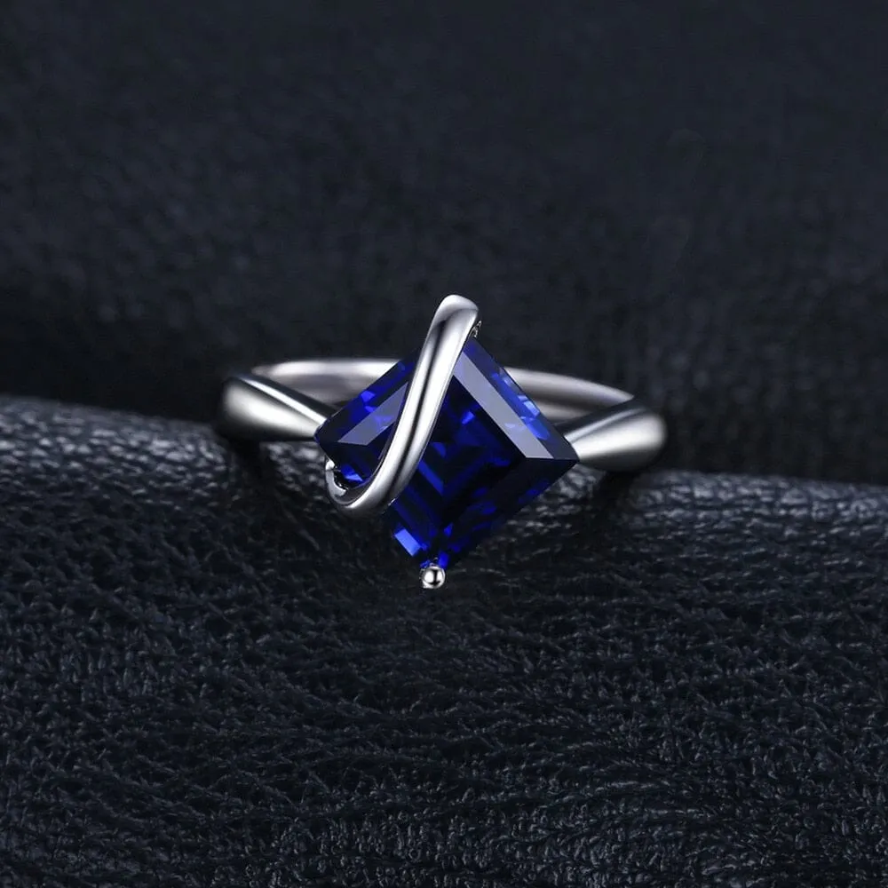 3.3ct Square Created Blue Sapphire Ring - 925 Sterling Silver