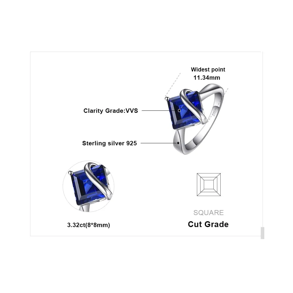 3.3ct Square Created Blue Sapphire Ring - 925 Sterling Silver