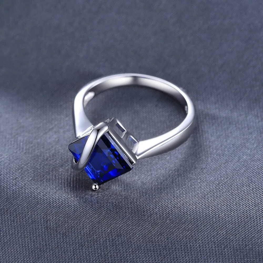 3.3ct Square Created Blue Sapphire Ring - 925 Sterling Silver