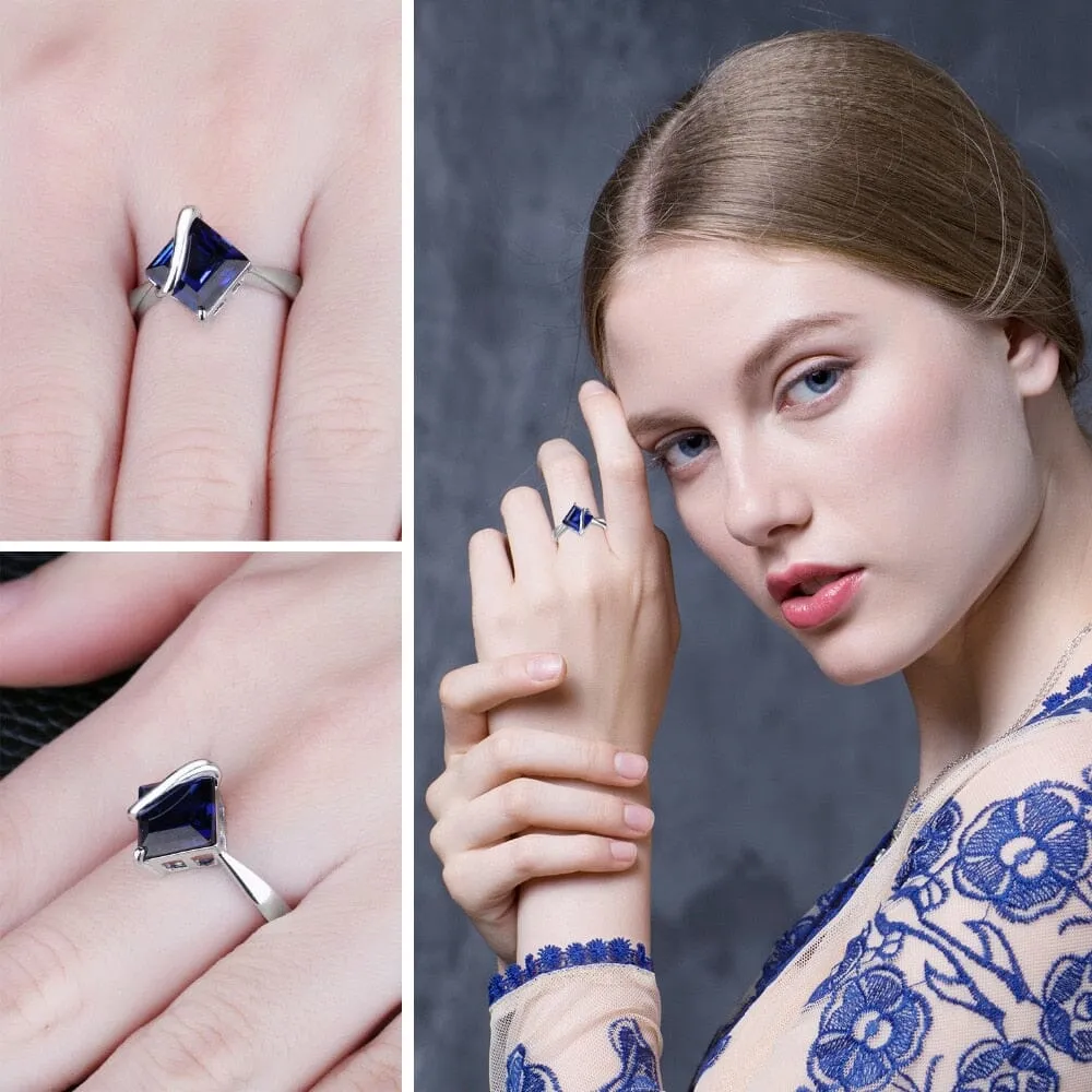 3.3ct Square Created Blue Sapphire Ring - 925 Sterling Silver