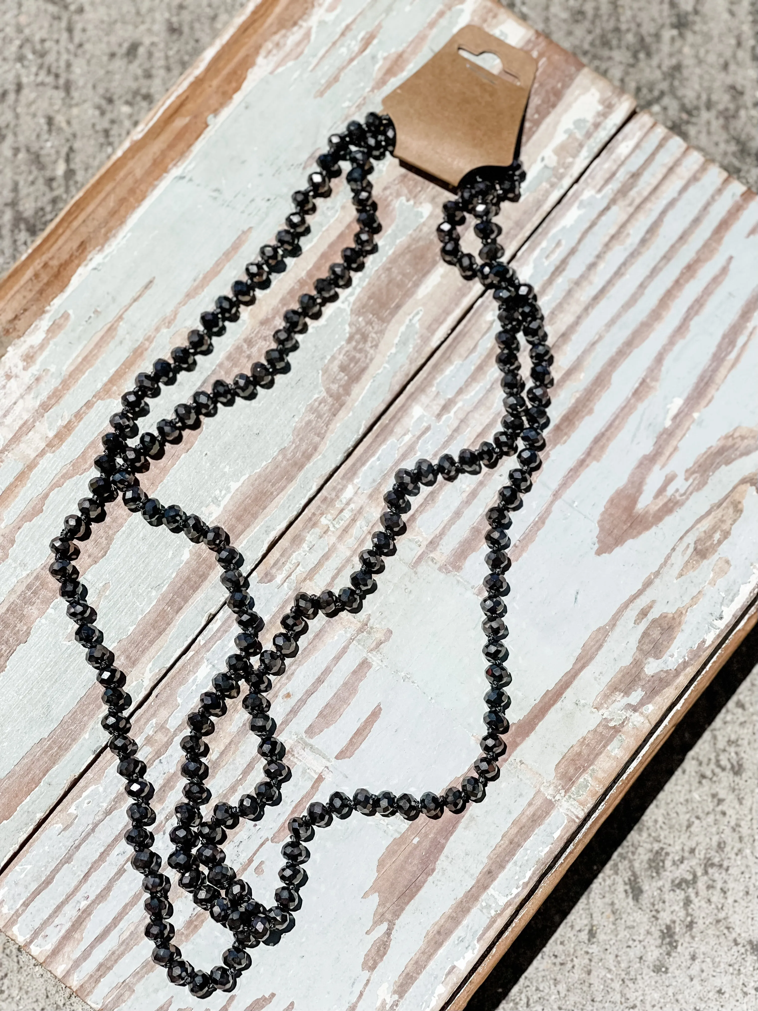 60" Bead Necklace || Gunmetal Shine