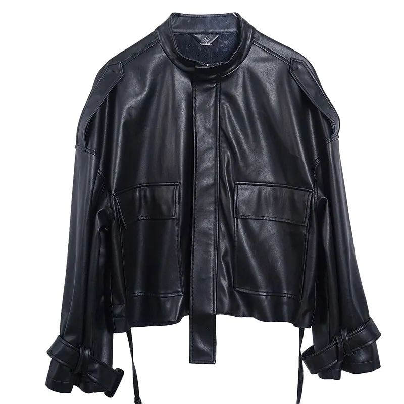 8GIRLS DESIGN OVERSIZE LEATHER JACKET WITH POCKET DETAIL