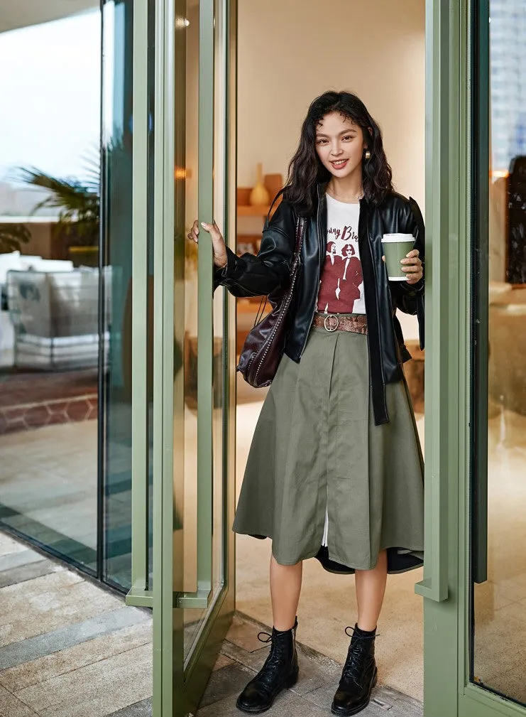 8GIRLS DESIGN OVERSIZE LEATHER JACKET WITH POCKET DETAIL