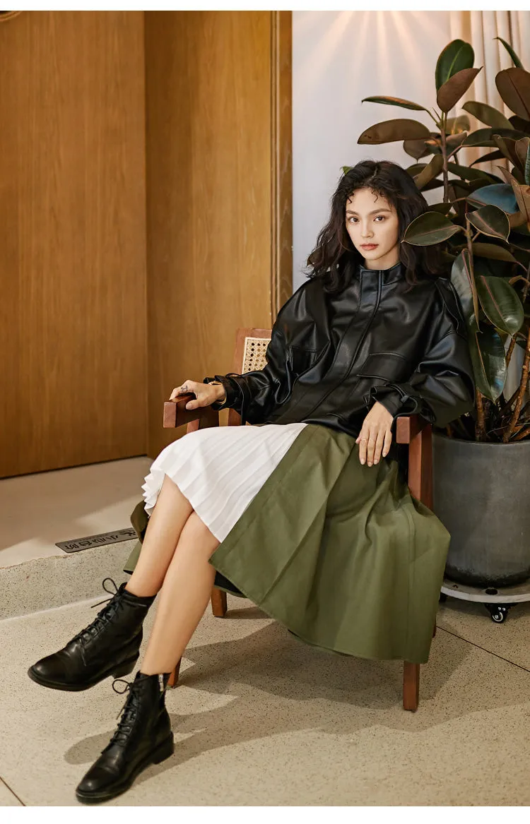 8GIRLS DESIGN OVERSIZE LEATHER JACKET WITH POCKET DETAIL