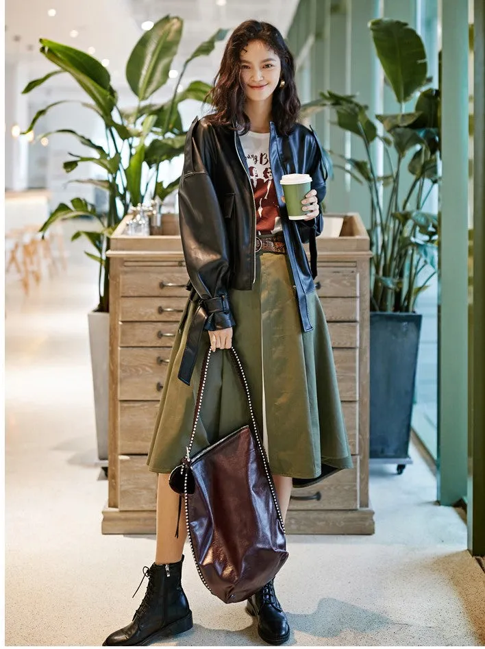 8GIRLS DESIGN OVERSIZE LEATHER JACKET WITH POCKET DETAIL