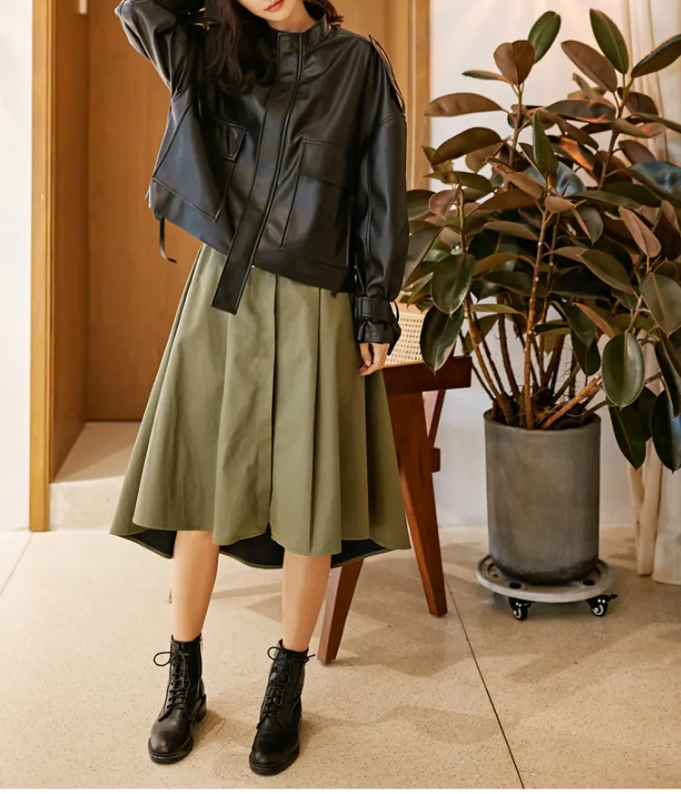 8GIRLS DESIGN OVERSIZE LEATHER JACKET WITH POCKET DETAIL