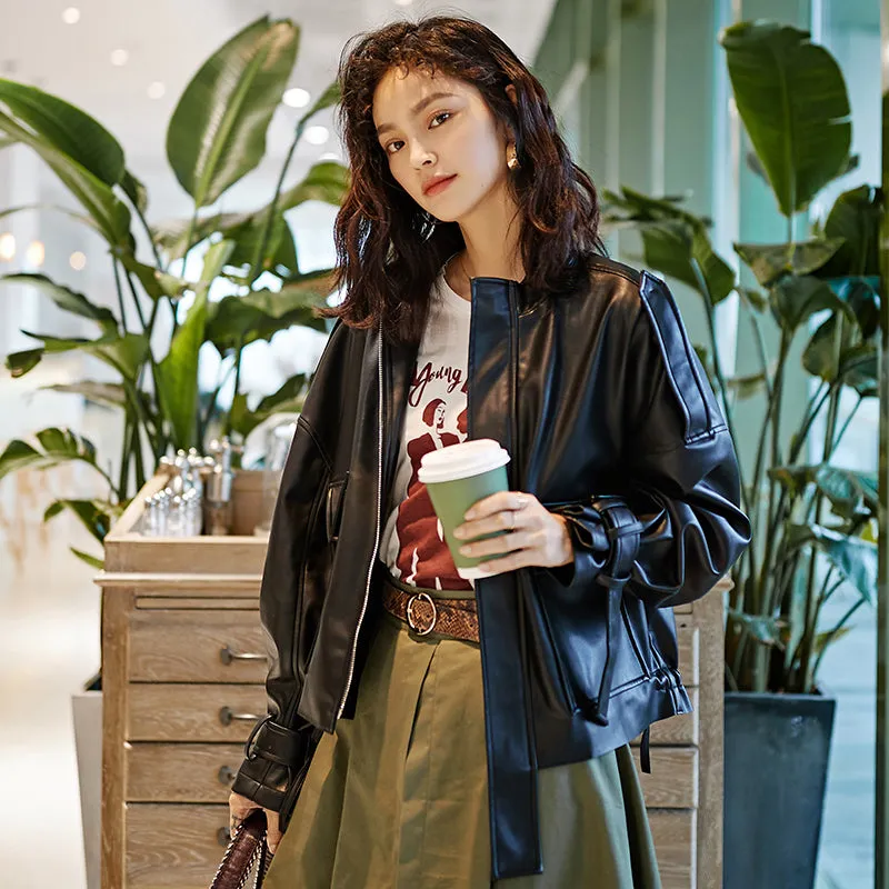 8GIRLS DESIGN OVERSIZE LEATHER JACKET WITH POCKET DETAIL