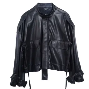 8GIRLS DESIGN OVERSIZE LEATHER JACKET WITH POCKET DETAIL