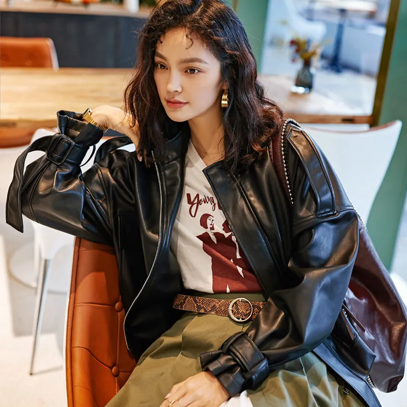8GIRLS DESIGN OVERSIZE LEATHER JACKET WITH POCKET DETAIL