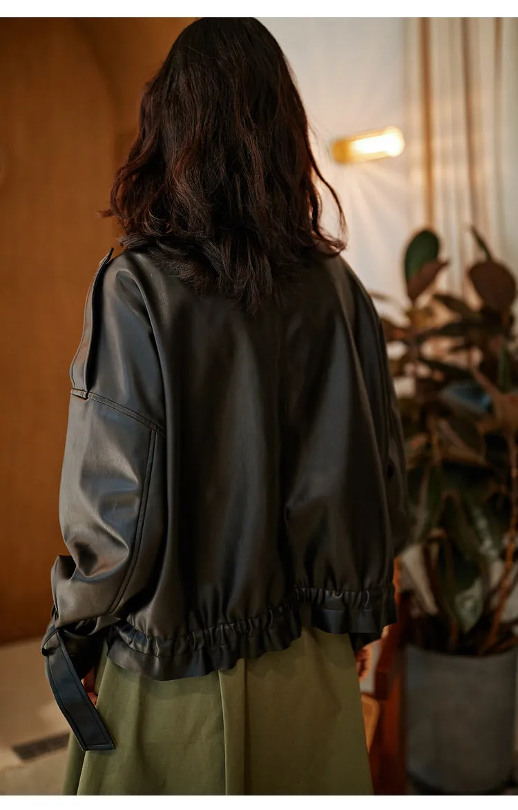 8GIRLS DESIGN OVERSIZE LEATHER JACKET WITH POCKET DETAIL