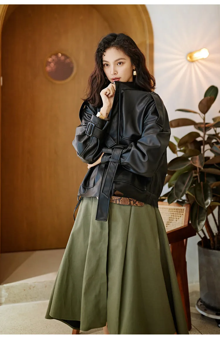 8GIRLS DESIGN OVERSIZE LEATHER JACKET WITH POCKET DETAIL