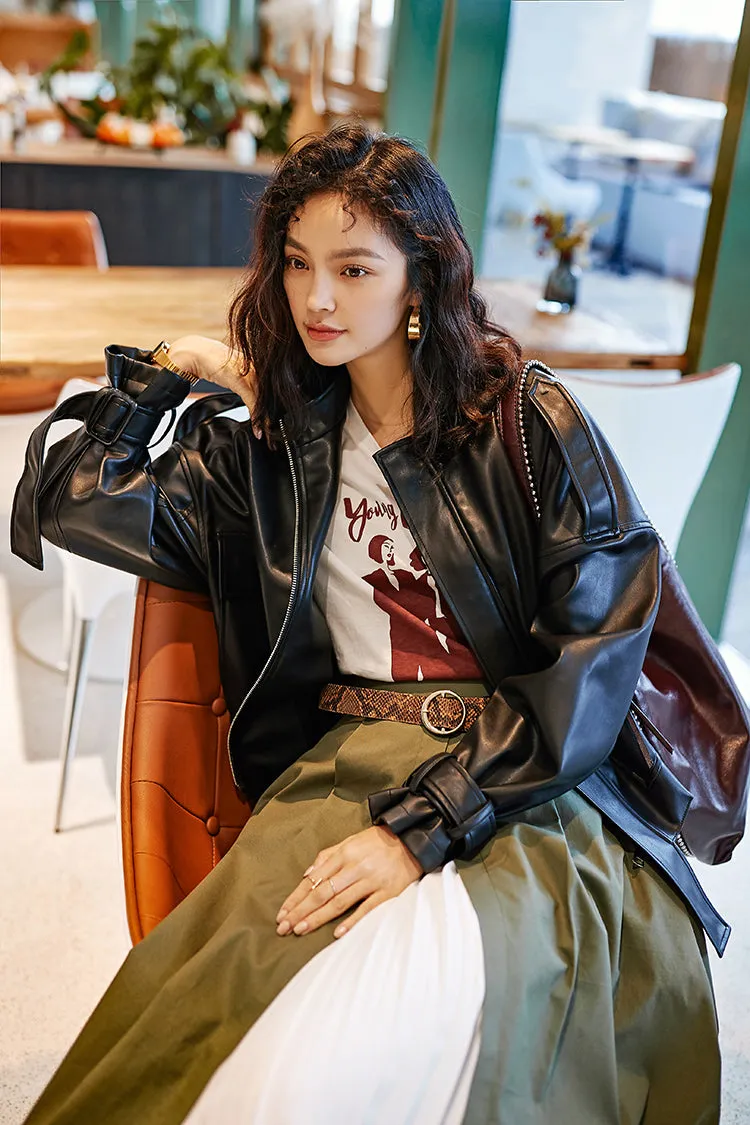 8GIRLS DESIGN OVERSIZE LEATHER JACKET WITH POCKET DETAIL