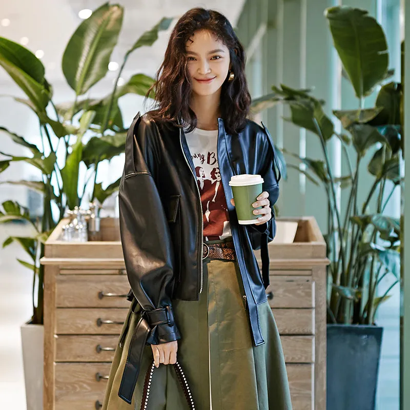 8GIRLS DESIGN OVERSIZE LEATHER JACKET WITH POCKET DETAIL