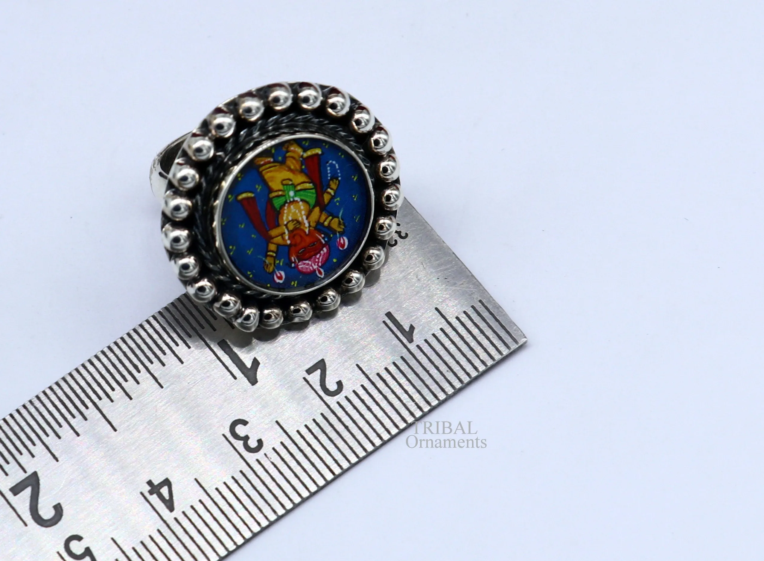925 sterling silver adjustable ring band with fabulous lord Ganesh miniature art painting ring Stylish ethnic party jewelry RRing519