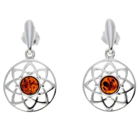 925 Sterling Silver & Baltic Amber Celtic Drop Earrings - GL145