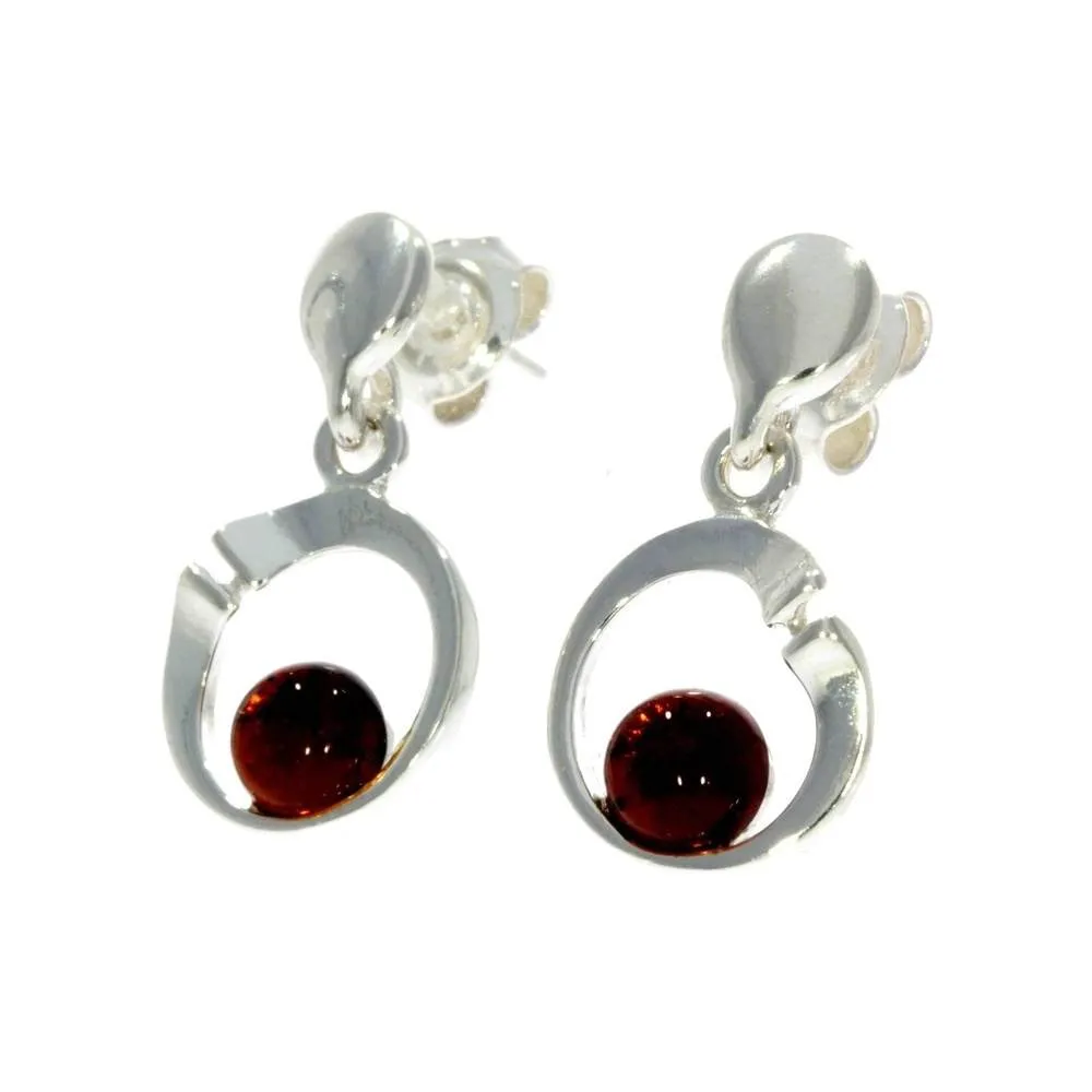 925 Sterling Silver & Baltic Amber Modern Drop Earrings GL147