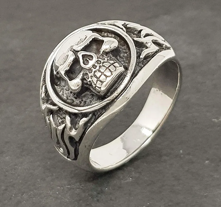 925 Sterling Silver Chunky Biker Skull Ring For Men
