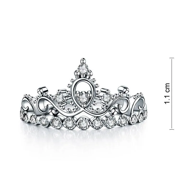 925 Sterling Silver Ring Crown Shape Simulated Diamond for Lady Trendy Stylish