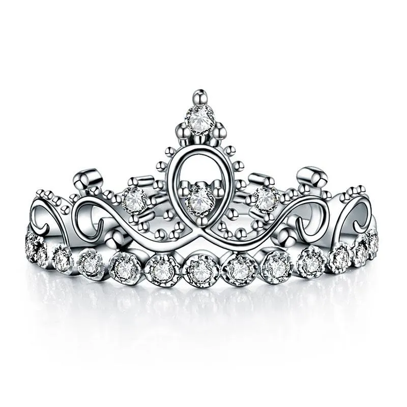 925 Sterling Silver Ring Crown Shape Simulated Diamond for Lady Trendy Stylish