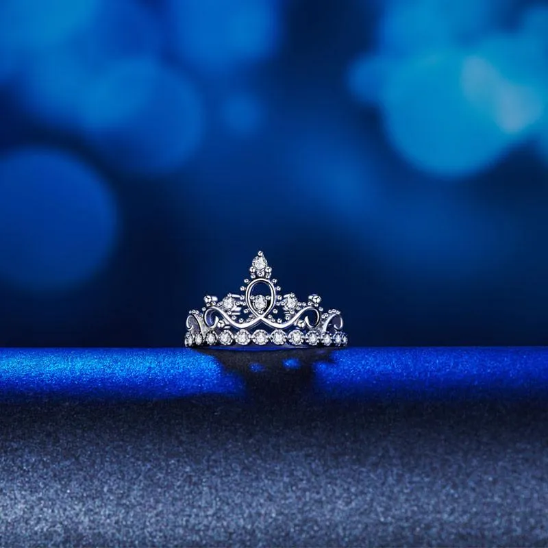 925 Sterling Silver Ring Crown Shape Simulated Diamond for Lady Trendy Stylish