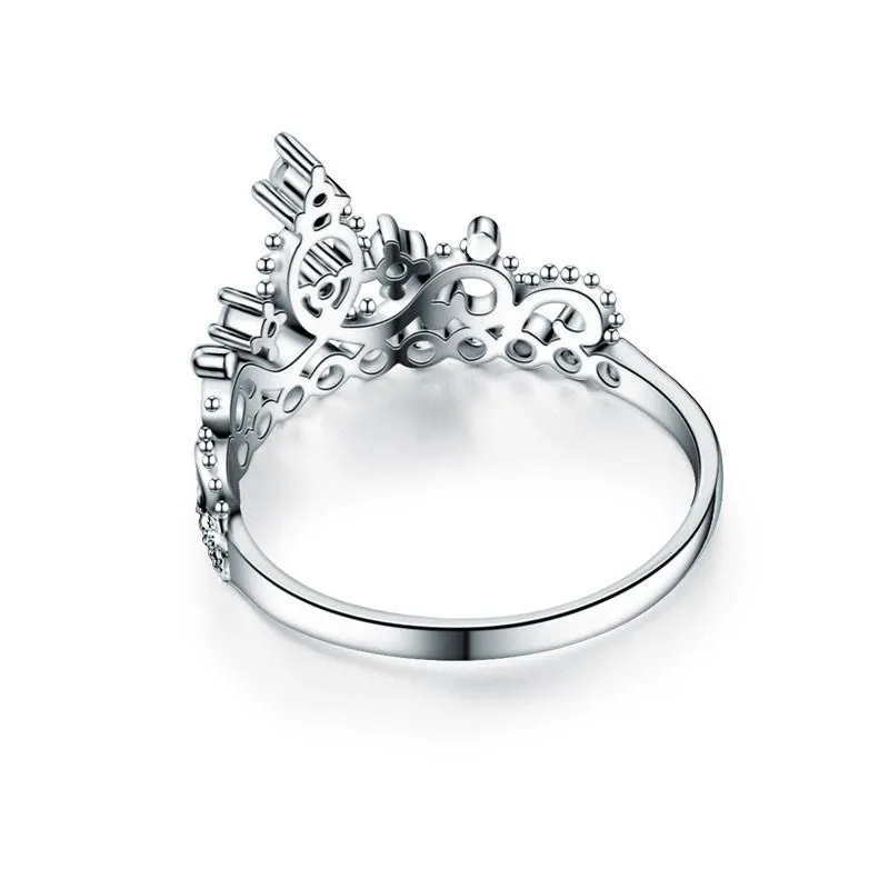 925 Sterling Silver Ring Crown Shape Simulated Diamond for Lady Trendy Stylish