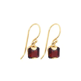 9ct Yellow Gold Cushion Cut Garnet Drop Earrings