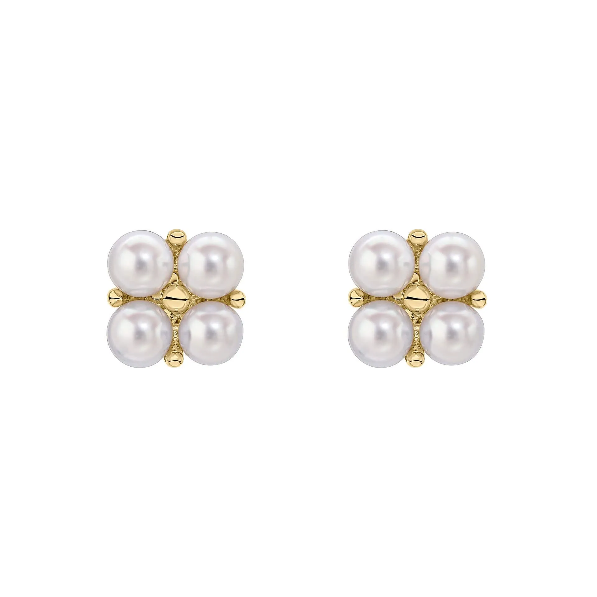 9ct Yellow Gold Floral FWP 4 Cluster Stud Earrings