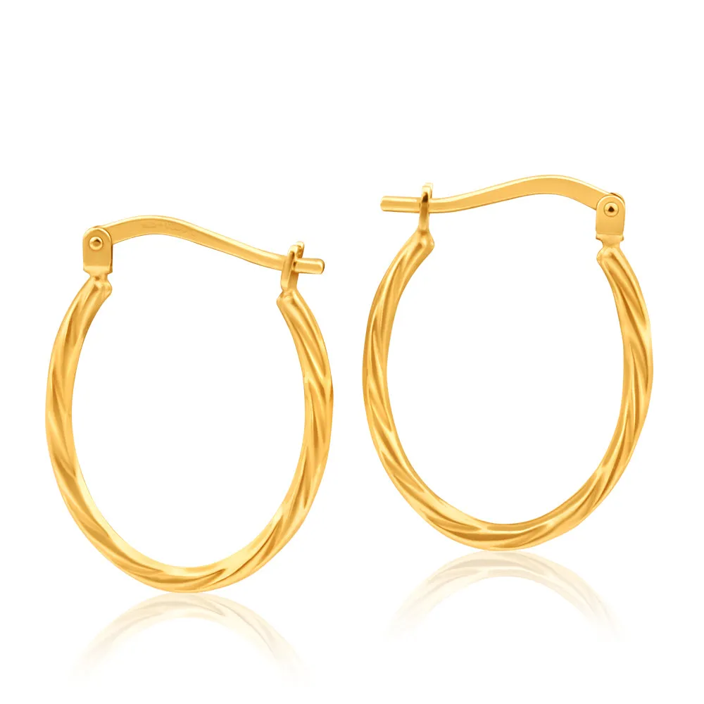 9ct Yellow Gold Silver Filled Oval Twist Hoop Earrings
