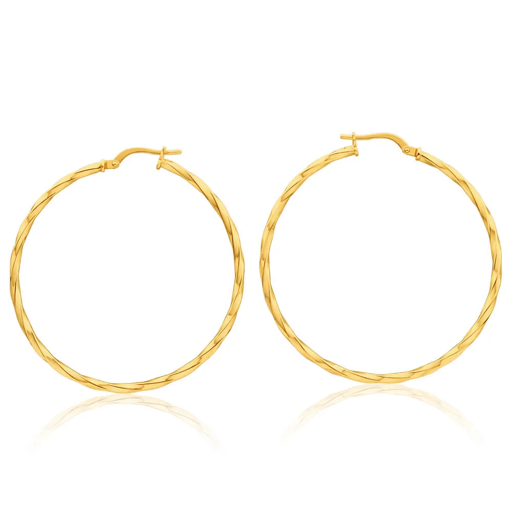 9ct Yellow Gold Silver Filled Twist 40mm Hoop Earrings