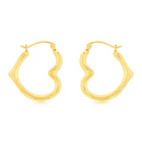9ct Yellow Gold Silverfilled Superlight Heart Hoop Earrings