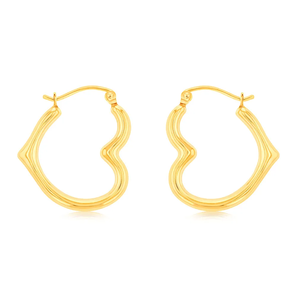 9ct Yellow Gold Silverfilled Superlight Heart Hoop Earrings