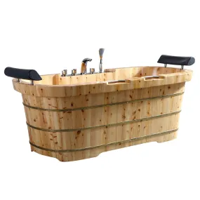 ALFI AB1130 65" 2 Person Free Standing Cedar Bathtub with Fixtures & Headrests