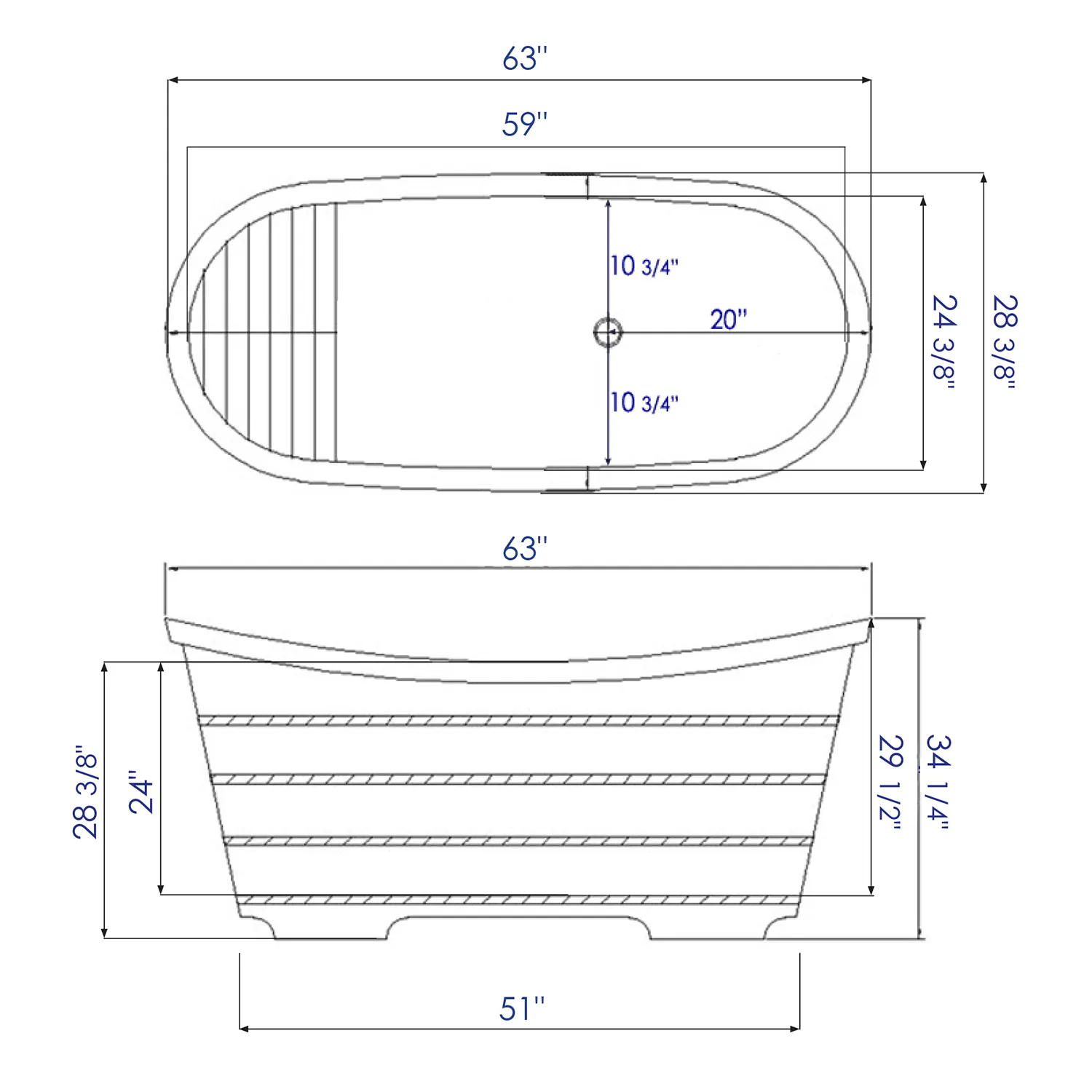 ALFI Brand AB1105 63" Free Standing Cedar Wooden Bathtub
