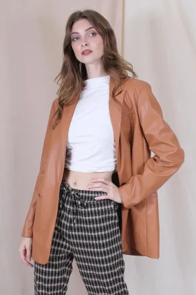 Andie Relaxed Fit Camel Pleather Blazer